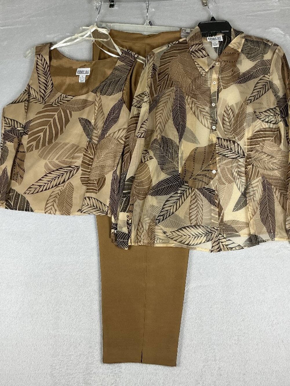 Robbie Bee 3 Piece Set Women's Shirt Tank Top and Pants Size 12 100% Silk